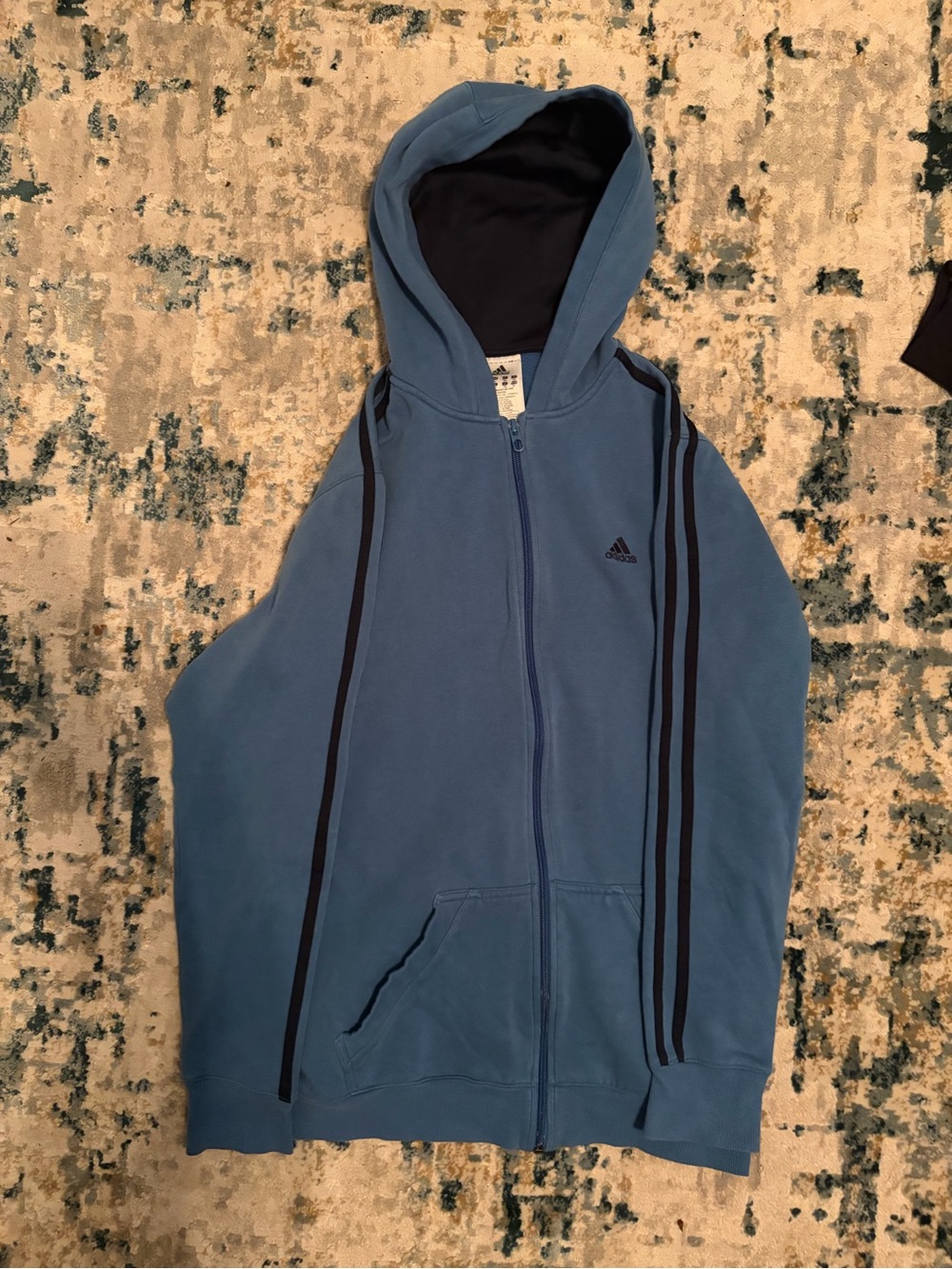 adidas Light Blue Full-Zip Hoodie with Black Stripe Trim
